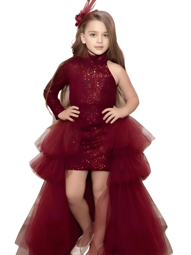 One-Shoulder Flower Girl Dress For Wedding With Detachable Train Elegant Birthday Party First Communion Ball Gowns, Drestiny, One Shoulder Dresses, Mini Dresses, Long Train Dresses, Formal Dresses, Maxi Dresses, Sleeveless, Long Sleeves, Wine Red, Dark Blue, Champagne, Custom Colors, 3M, 6M, 9M, 12M, 18M, 2T, 3T, 4T, 5T, 6T, 7T, 8T, 9T, 10T, 11T, 12T, 13T, 14T, United States, USA, Canada, Australia, New Zealand, United Kingdom, UK, One shoulder flower girl dresses for weddings, shopdrestiny.com